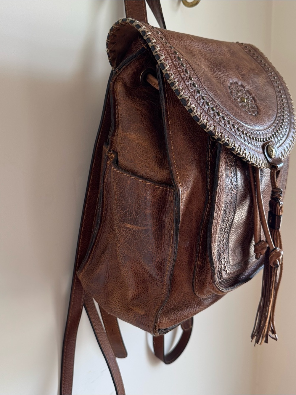 Patricia Nash Jovanna Backpack distressed Brown Leather purse bag - Picture 2 of 8